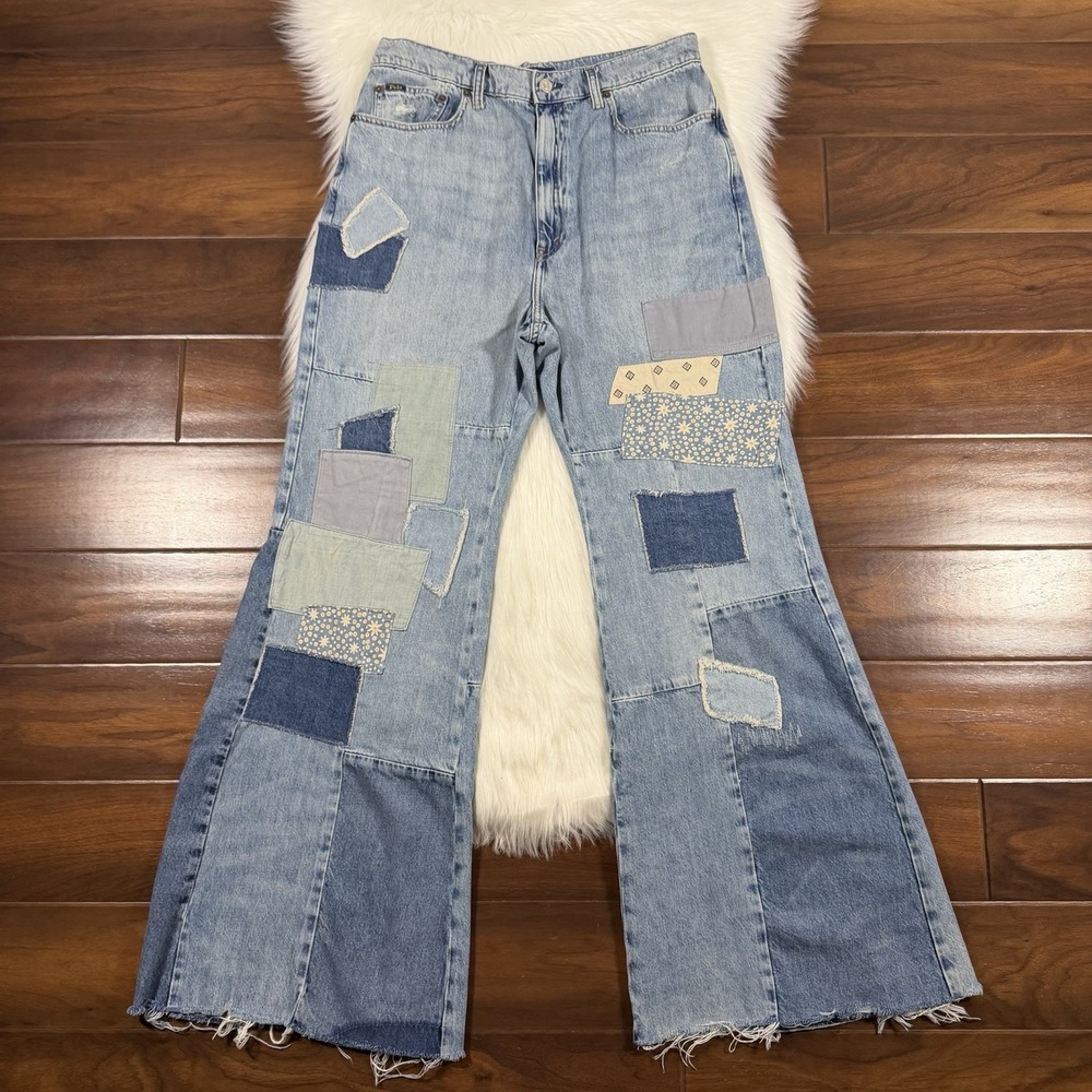 Polo Ralph Lauren Women's Size 31 Patchwork Flare Denim Jeans Frayed Hems